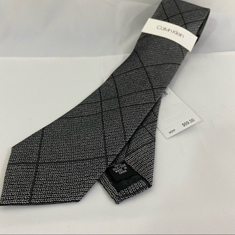 Calvin Klein Black and Gray Silk Tie